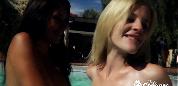  Catie Parker Gives Marina Angel A Rim Job In The Pool